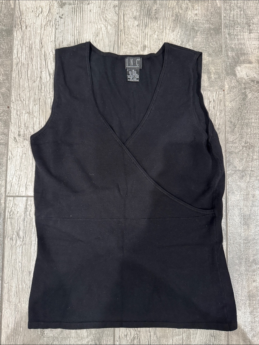 INC International Concepts Black Sleeveless Wrap-Style V-Neck Top